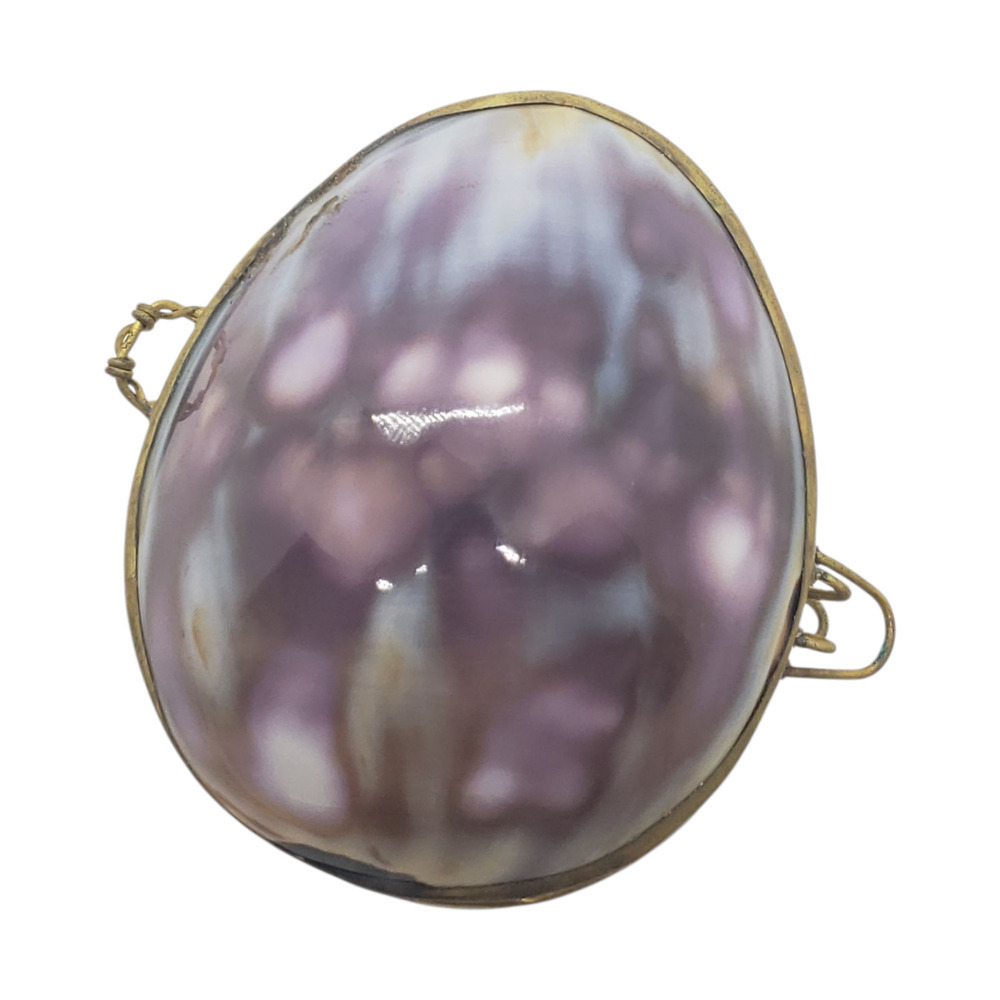 Vintage Handmade Cowrie Sea Shell Hinged Snuff Trinket Ring Stash Box Locket